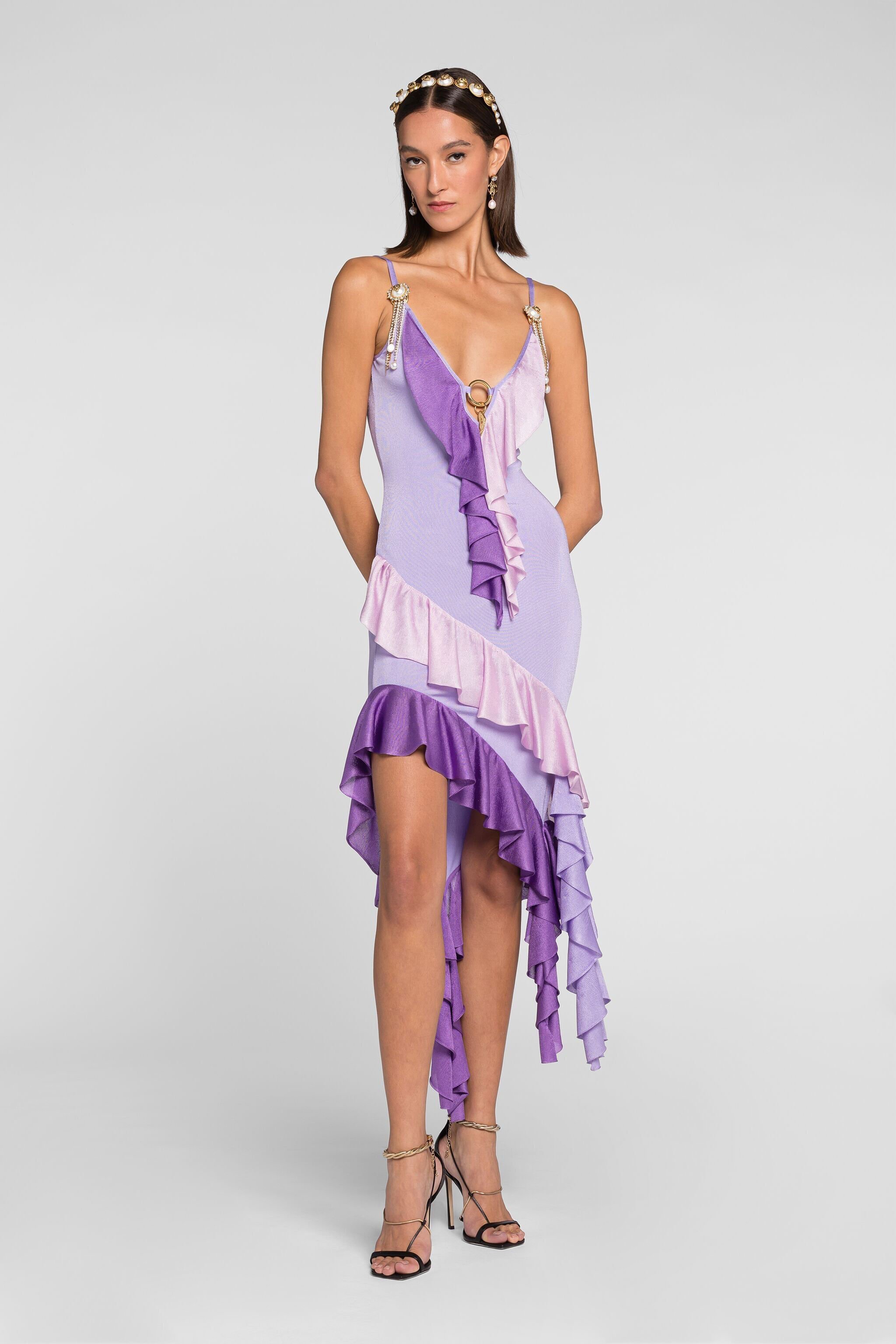 RC Ruffled asymmetric plunge dress Purple QKM109-MG011