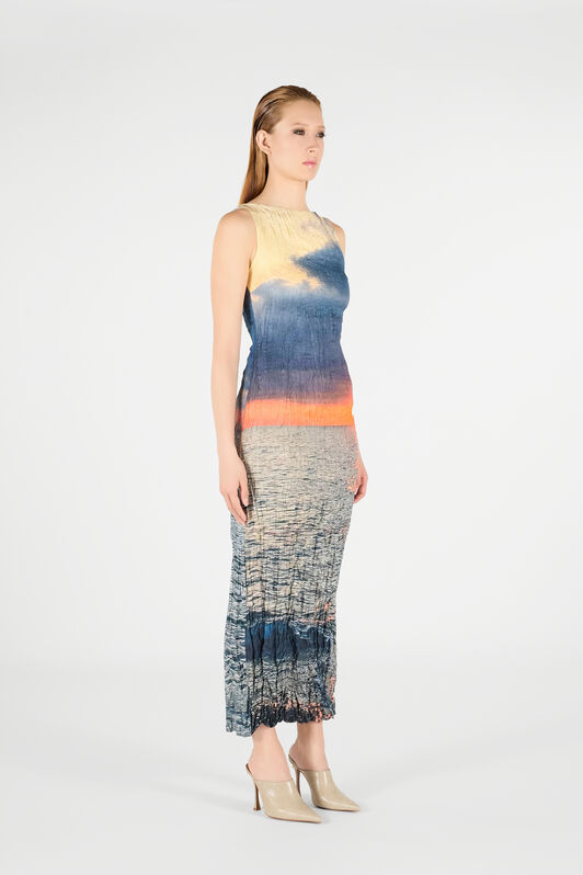 RC Langes Kleid mit Sunrise-Print Blau/Orange UWT109-4QN96