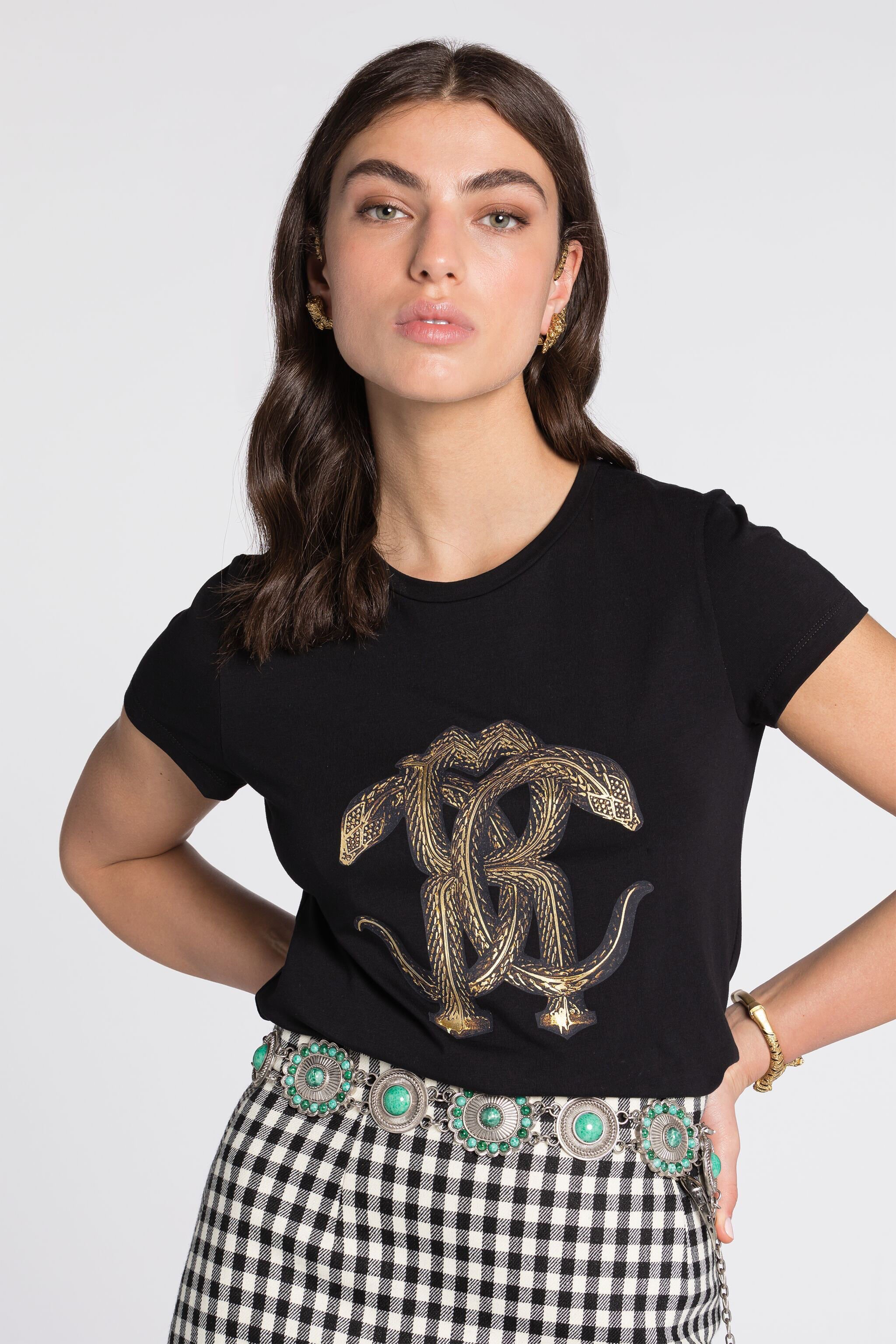 RC T-Shirt mit Schlangen-Print Schwarz/Gold RKT60C-JD061
