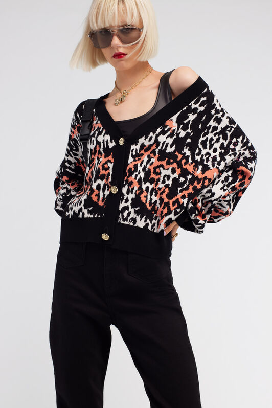 JC Just Cavalli Jacquard Cardigan Schwarz/Orange RKM653-RK347