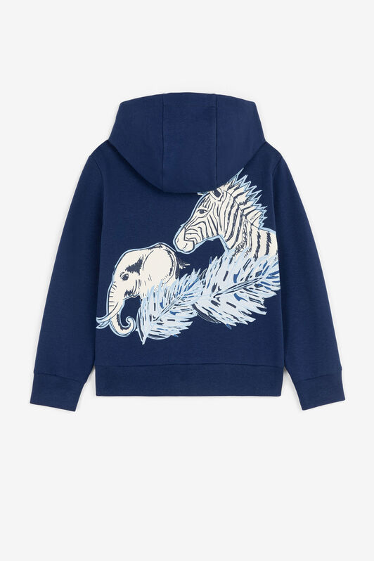 JU Logo And Animal-Print Zip Hoodie JU Logo And Animal-Print Zip Hoodie Dark blue PJT908-CF050