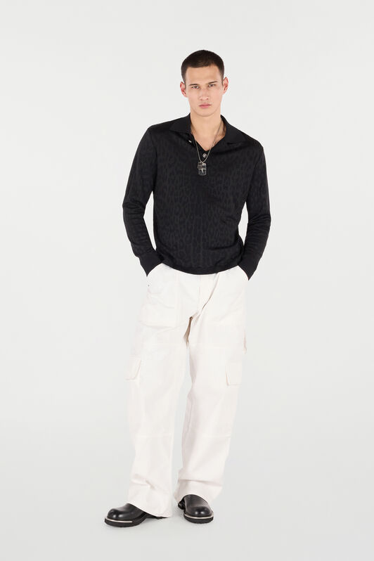 RC Long-Sleeve Knit Polo Shirt with Jaguar Skin RC Long-Sleeve Knit Polo Shirt with Jaguar Skin Black VRM641-MQ028