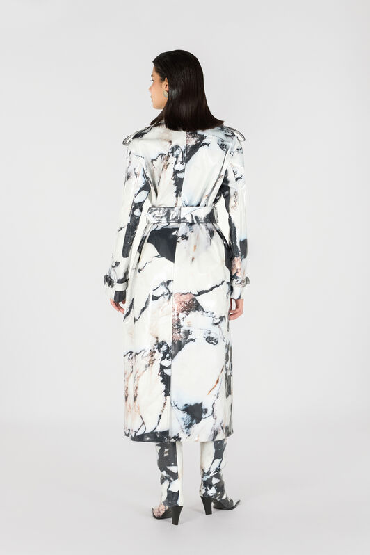 RC Double-breasted trench coat with Marble print Black/White TWT503-KGN18