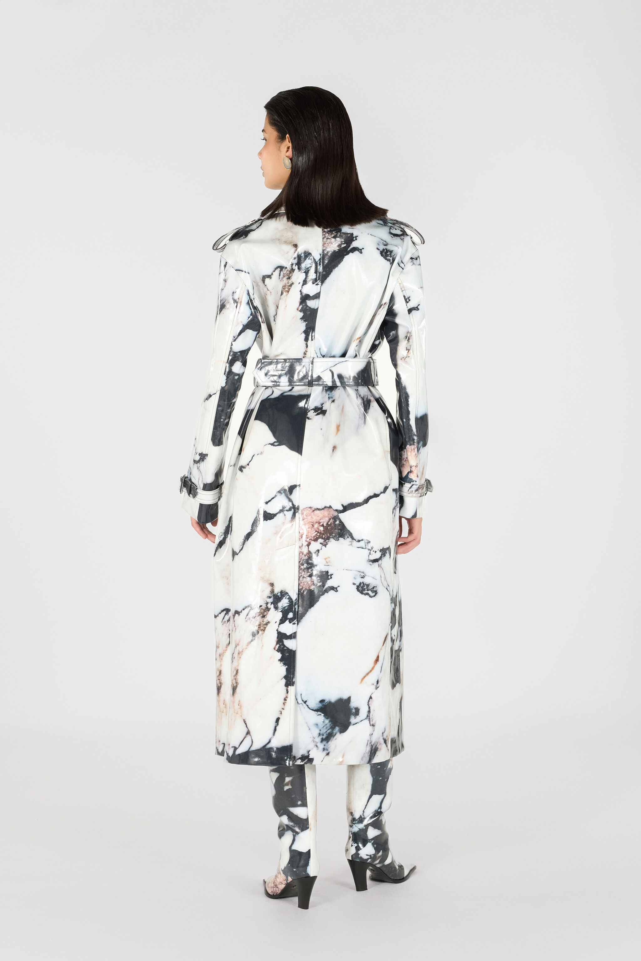 RC Double-breasted trench coat with Marble print Black/White TWT503-KGN18