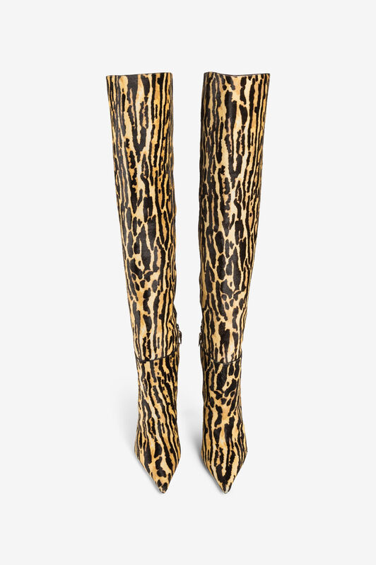RC Ocelot-Print Calf Hair Thigh-High Boots Light Brown PWS002-ZV007