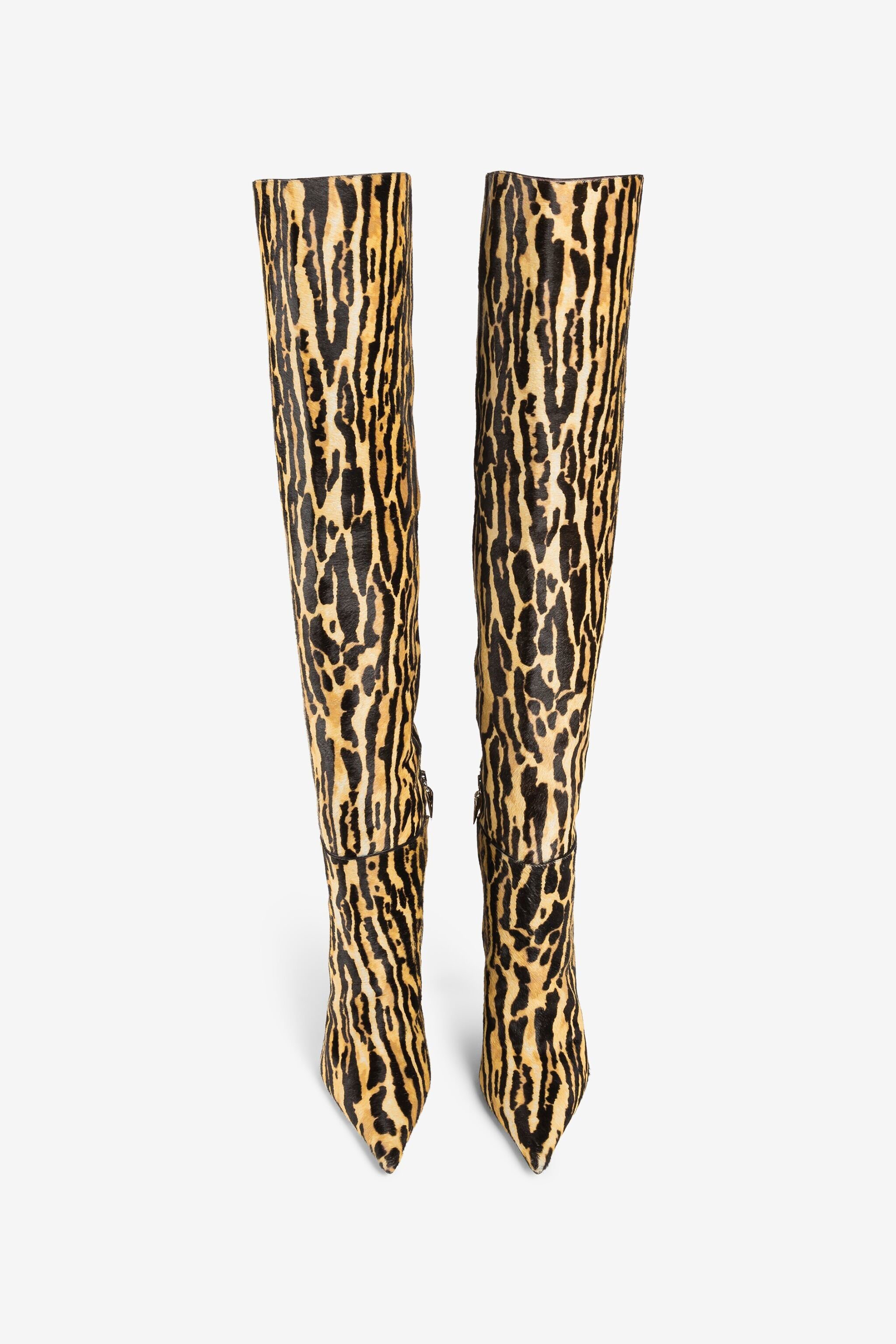 RC Ocelot-Print Calf Hair Thigh-High Boots Light Brown PWS002-ZV007