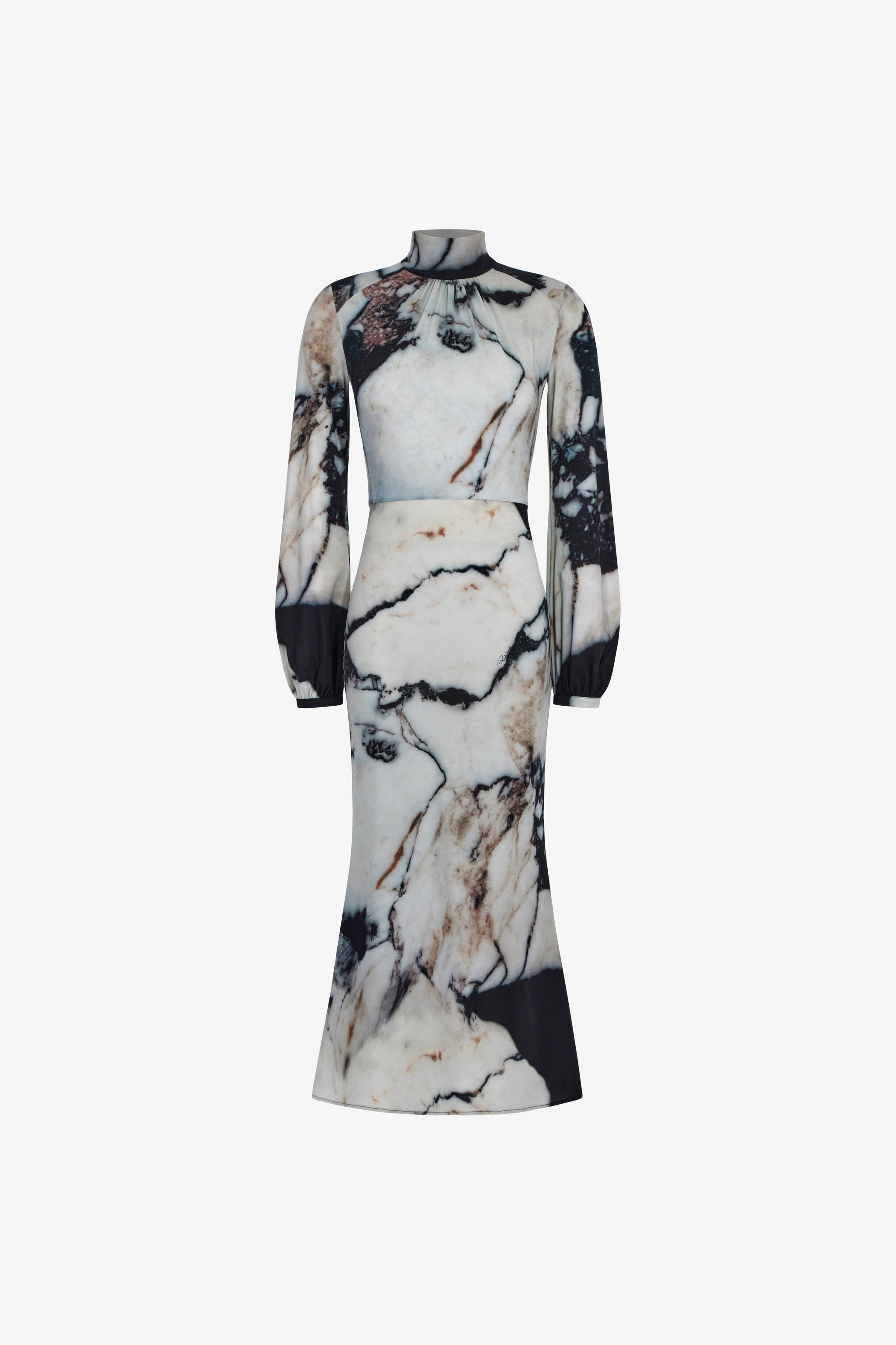 RC Marble print long Dress Schwarz/Weiß TWT136-LNN18