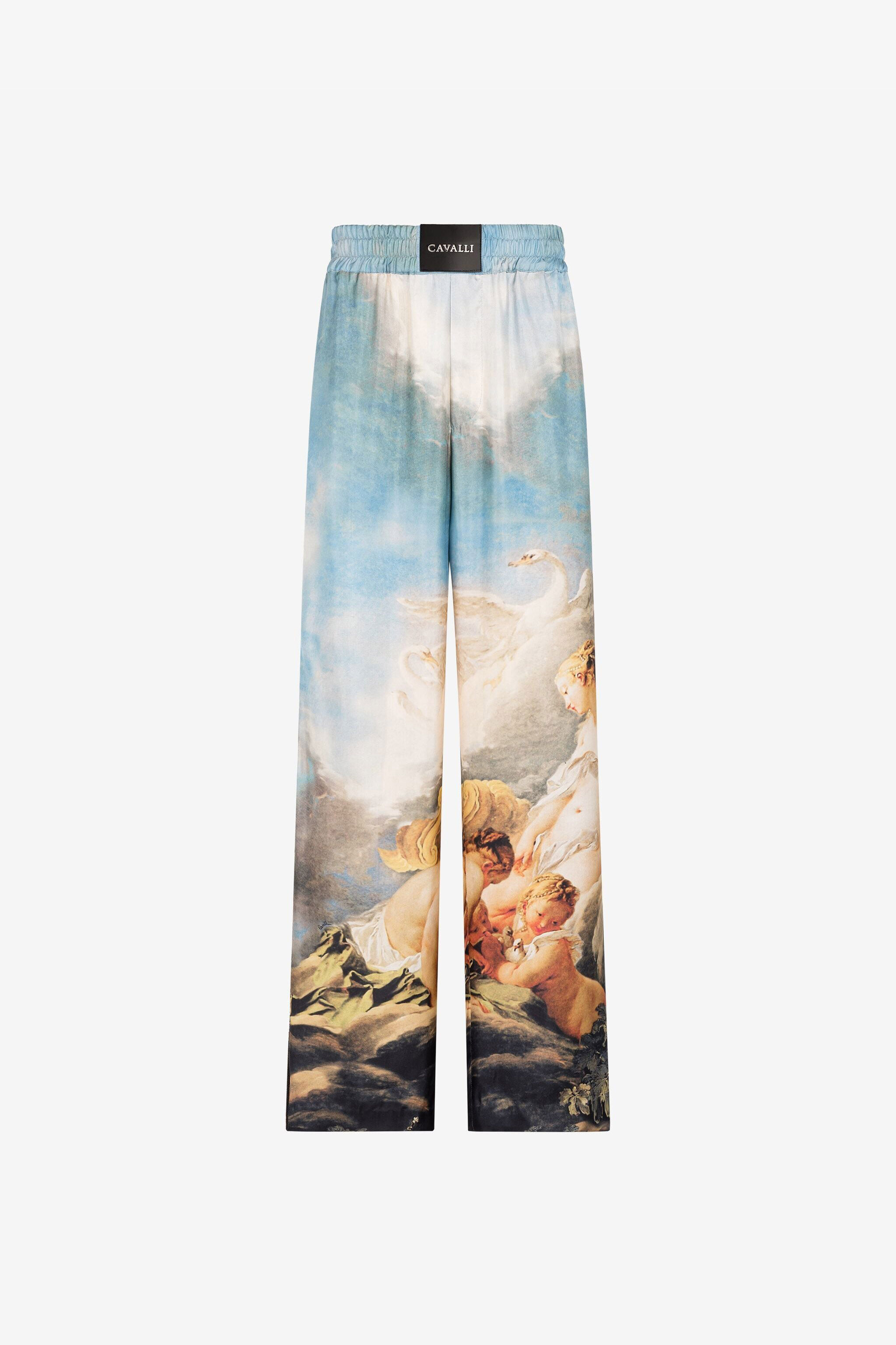 RC Painting-Print Silk Trousers Light blue QMT201-FS013