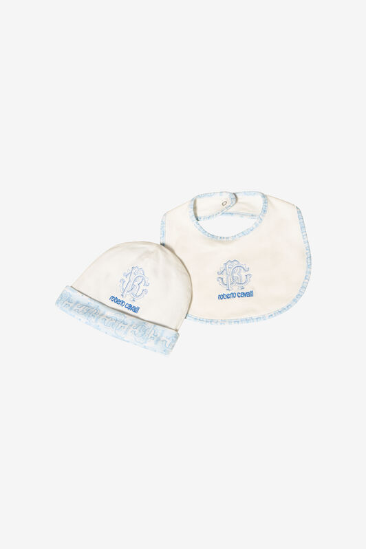 JU Baby Blue Hat, Bib, and Romper Set with Logo BABY BLUE VJT812-JD001