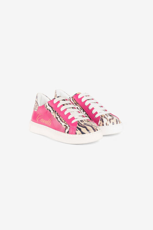JU Ruffled Ocelot-Print Sneakers Fuchsia PJS034-PN003