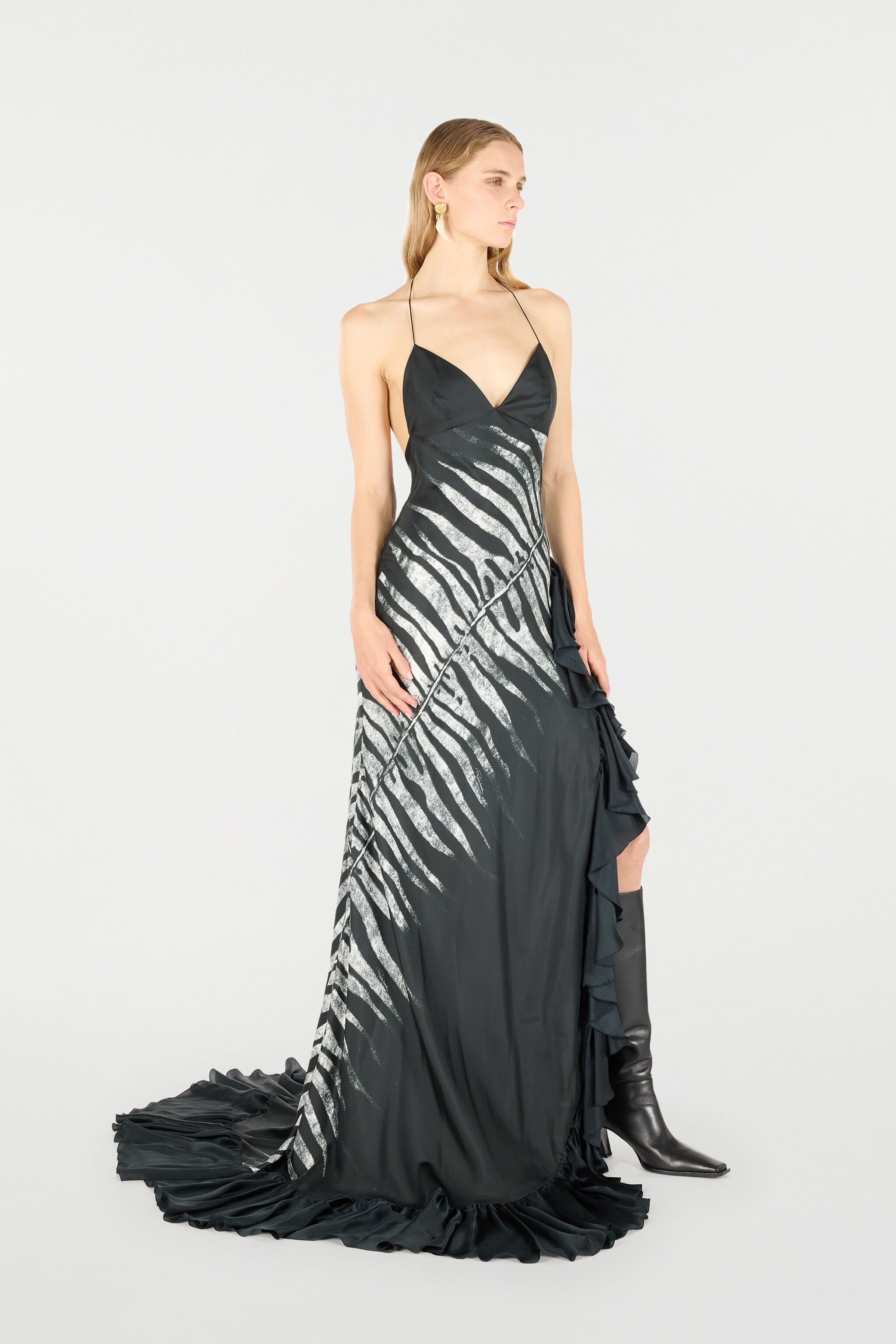 RC Langes Kleid mit Print Zebra Schwarz/Weiß UKT107-4QN50