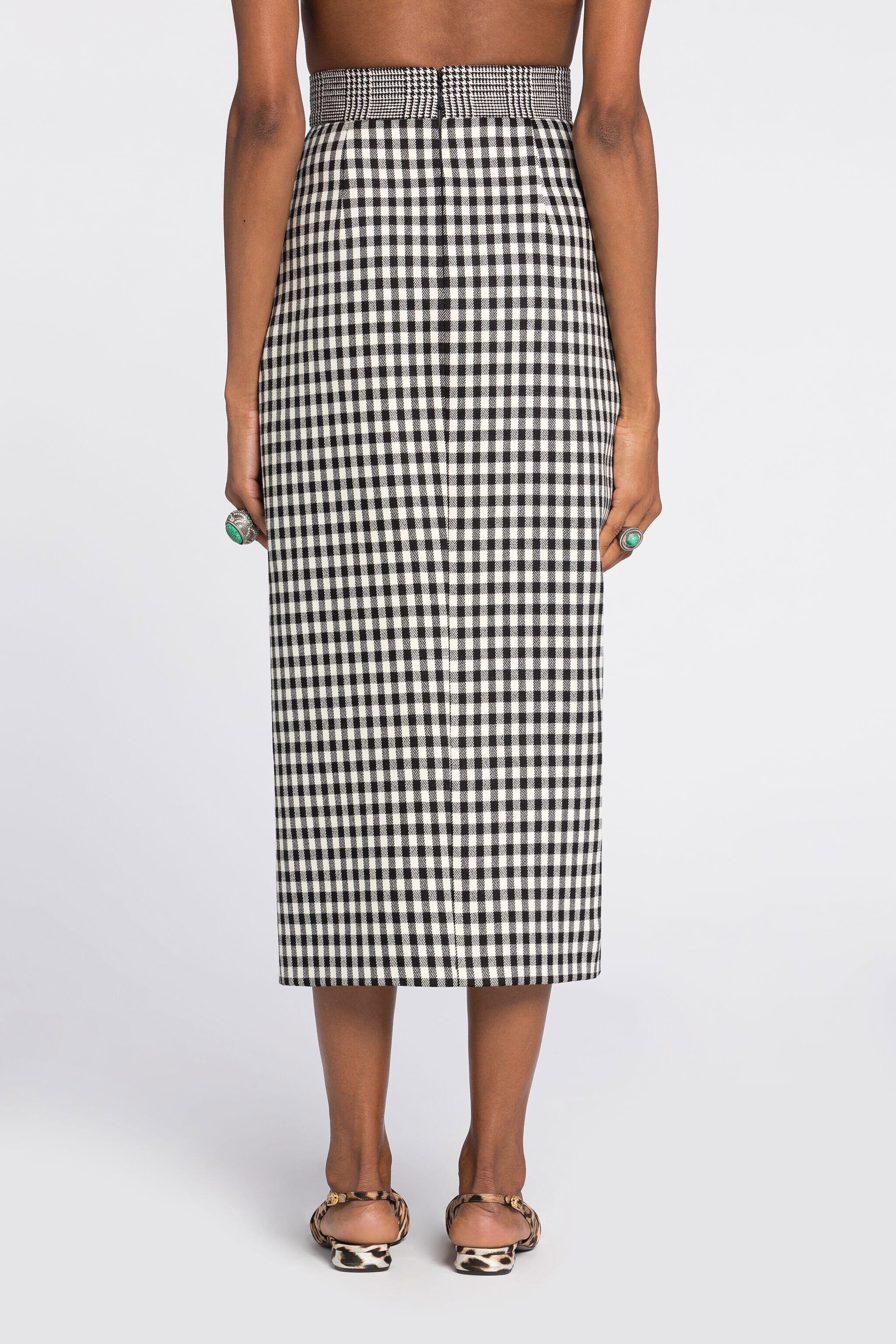 RC Houndstooth and Gingham Pencil Skirt Black/White RKT306-GA007