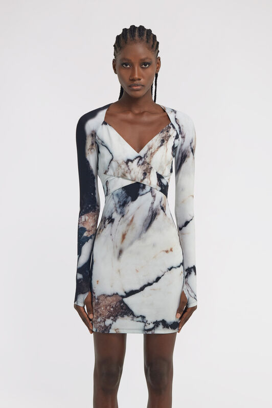 RC Marble Print Dress Schwarz/Weiß TWT135-LNN18