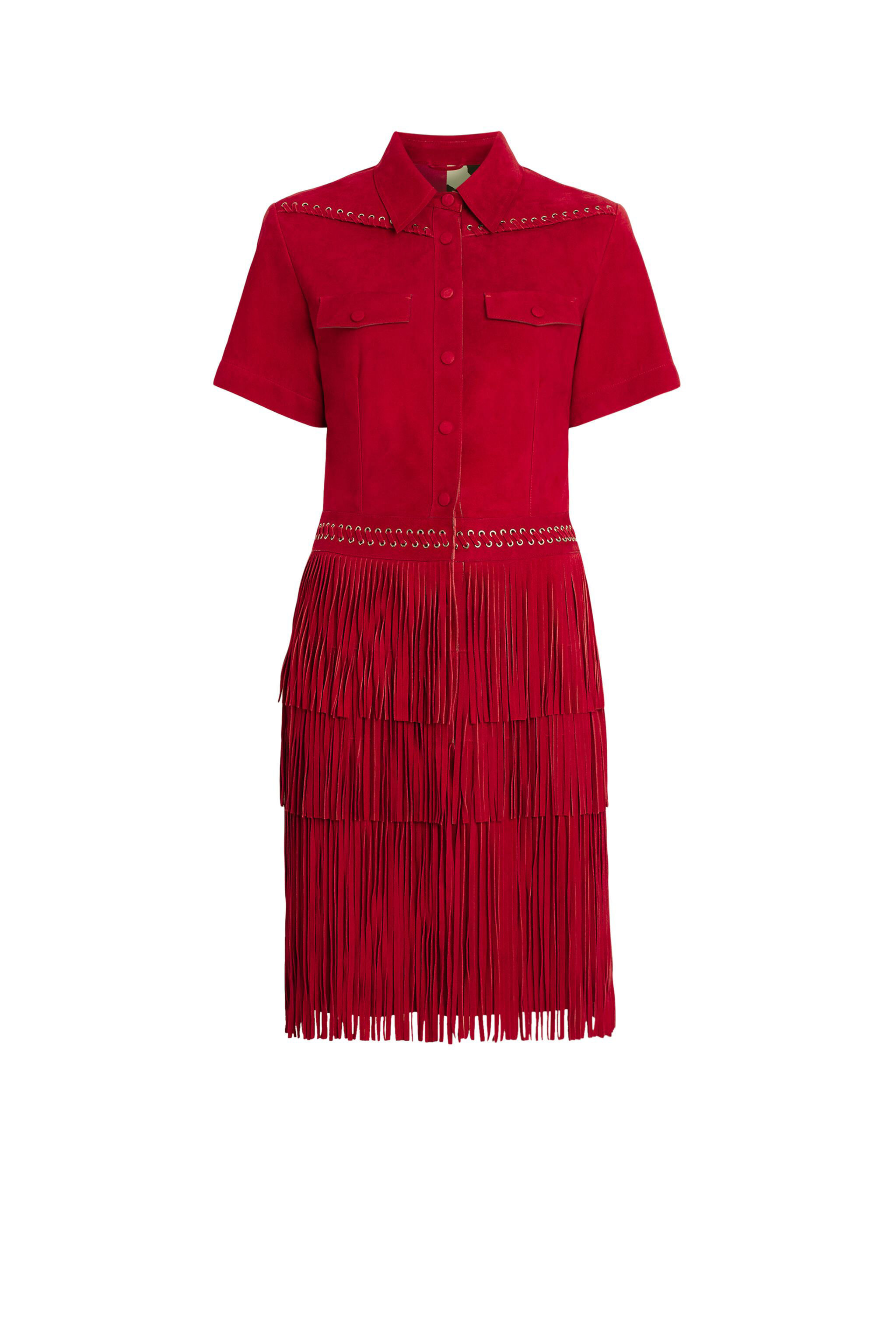 RC Kleid aus Veloursleder mit Fransen RED IQP100-PC001