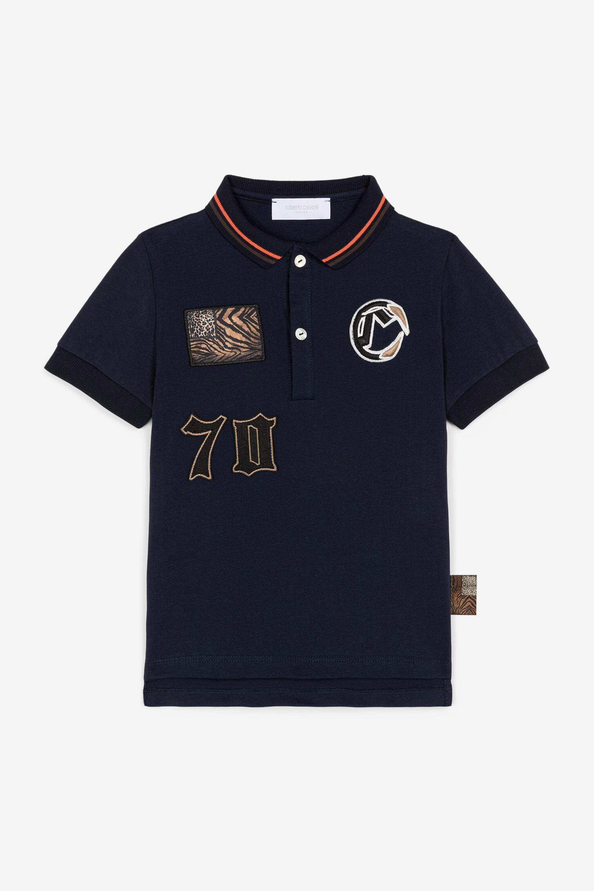 JU Animalier Patchwork-Print Appliqué Polo Shirt Dark blue OJT716-ISA2J