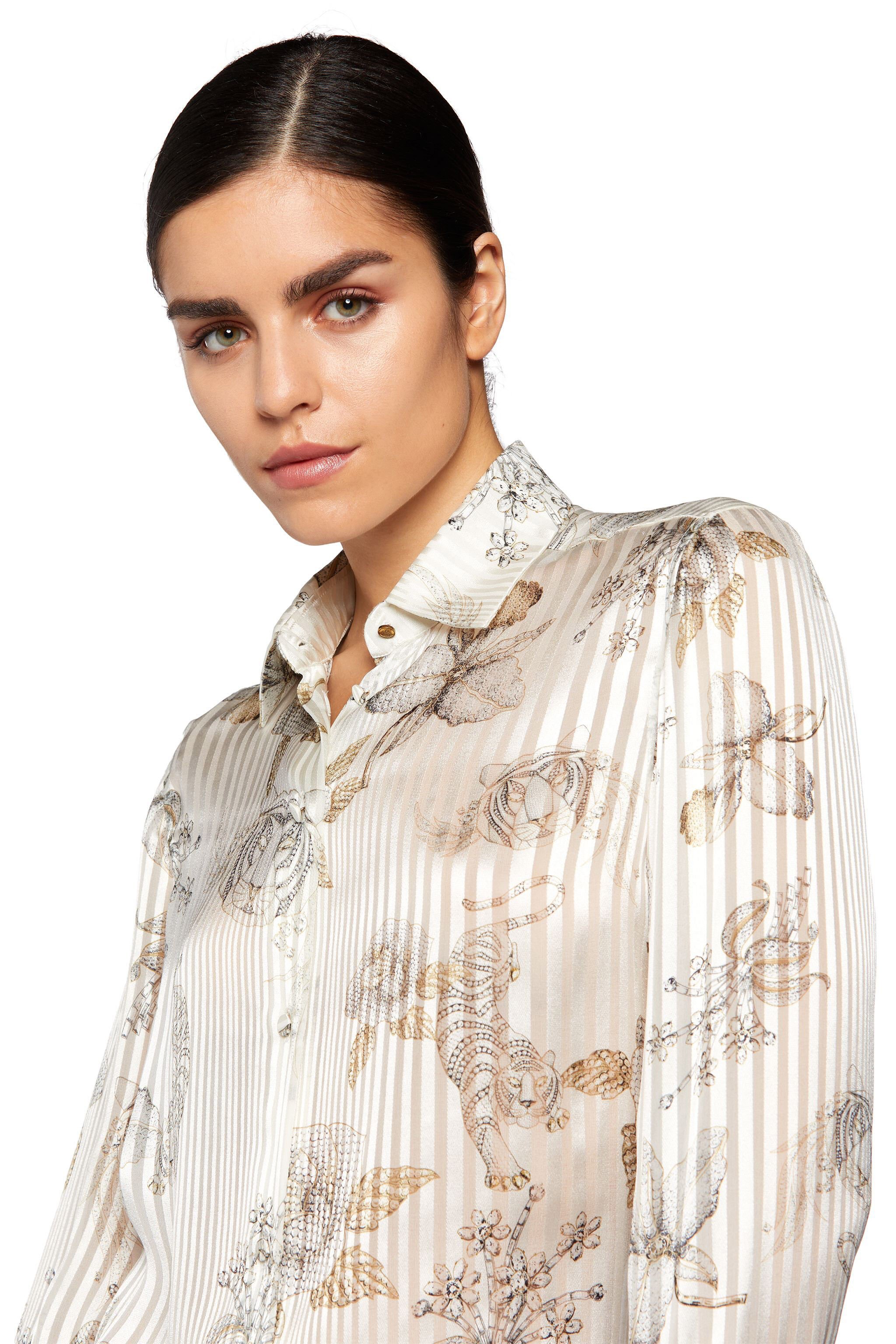 RC Seidenbluse mit Diamond Brooches Print Weiß MQT705-1TB04