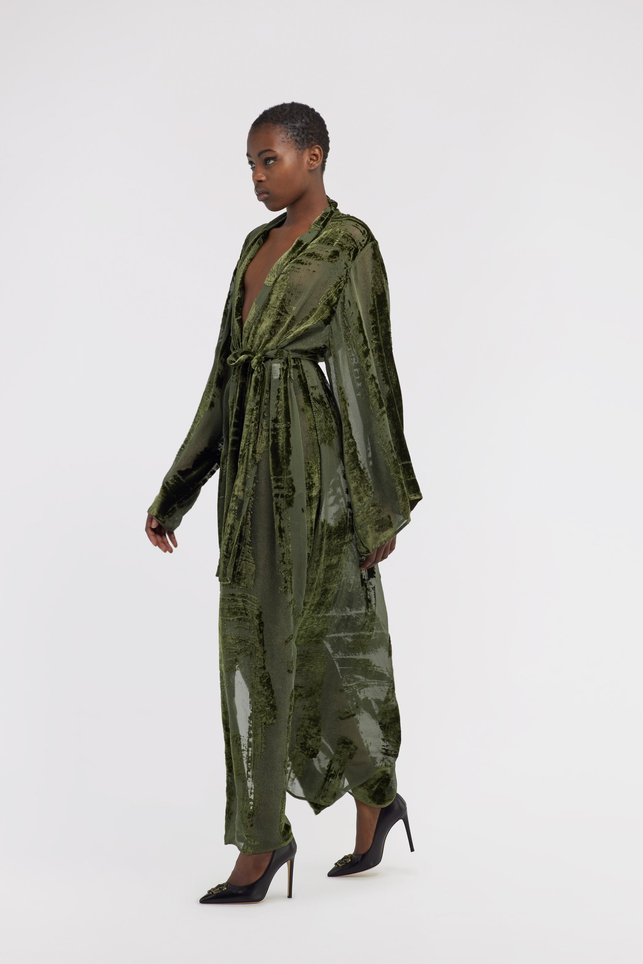 RC Dressing gown with devorè effect Dark green SKT504-VL041