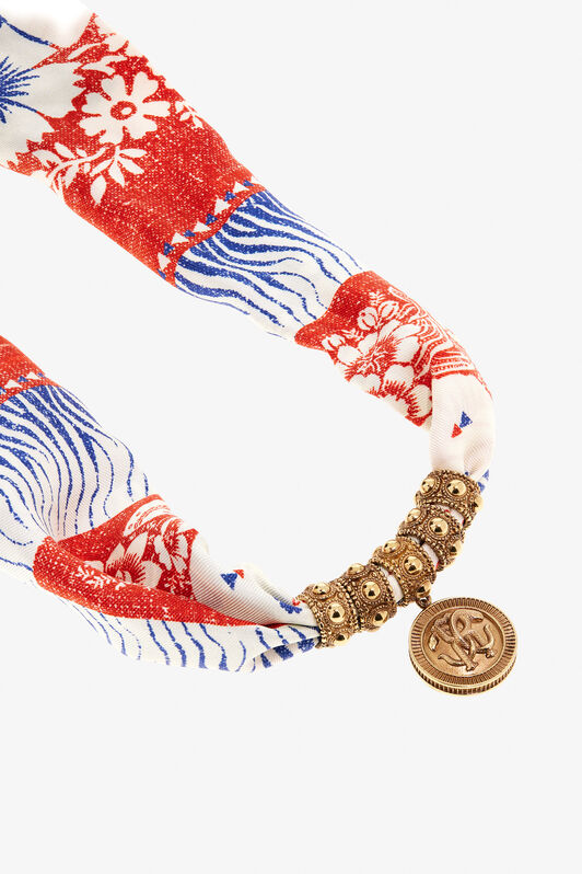RC Necklace in metal and printed silk ORO/ST.FOULARD BLU TKG002-AM019