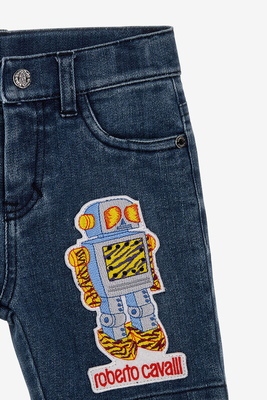 JU Denim Shorts With Robot And Logo JU Denim Shorts With Robot And Logo Medium Blue SJJ203-DS015