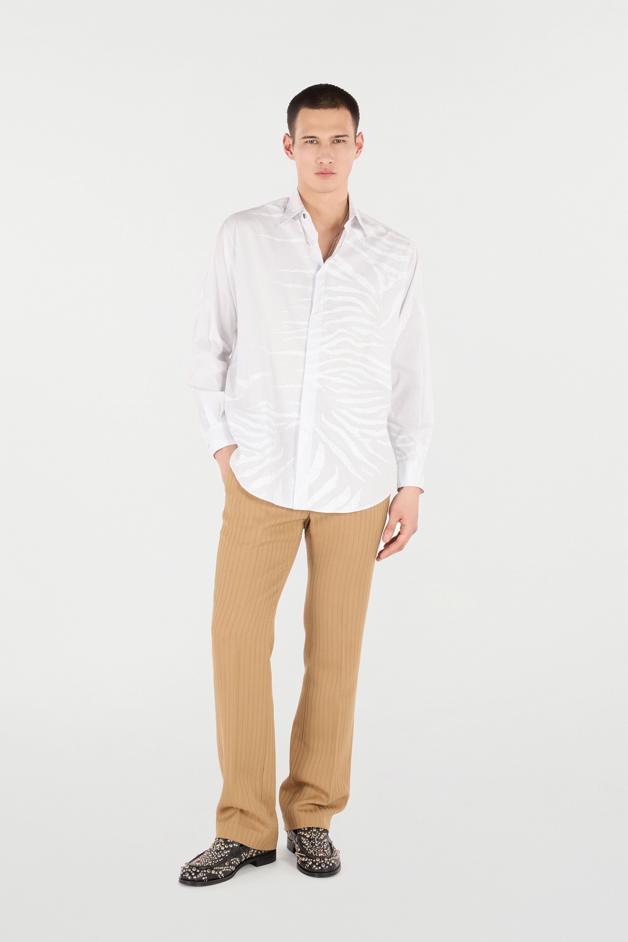 RC Silk Shirt With Tiger Skin Print White URT720-CH105