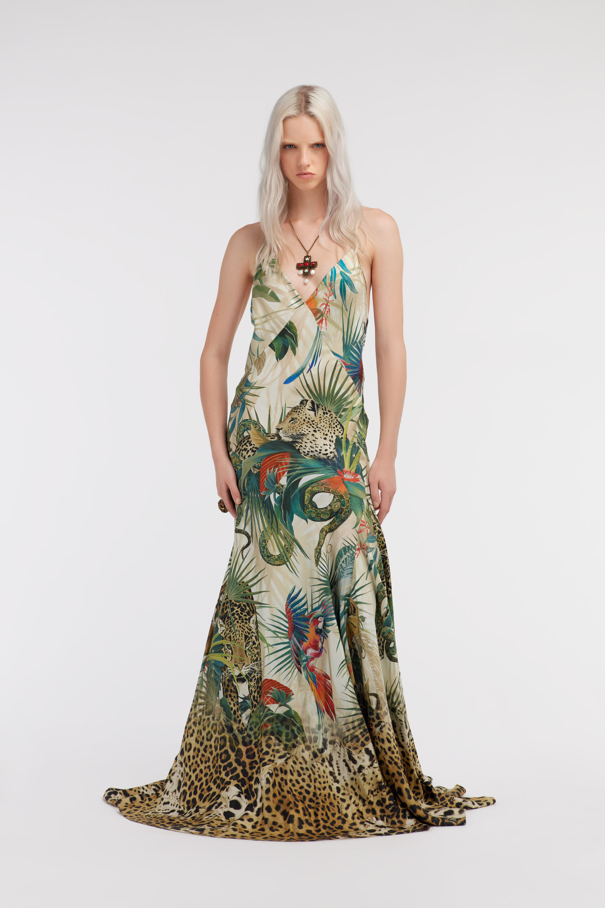 RC Jungle Print Silk Maxi Dress Green SKT162-4QI88