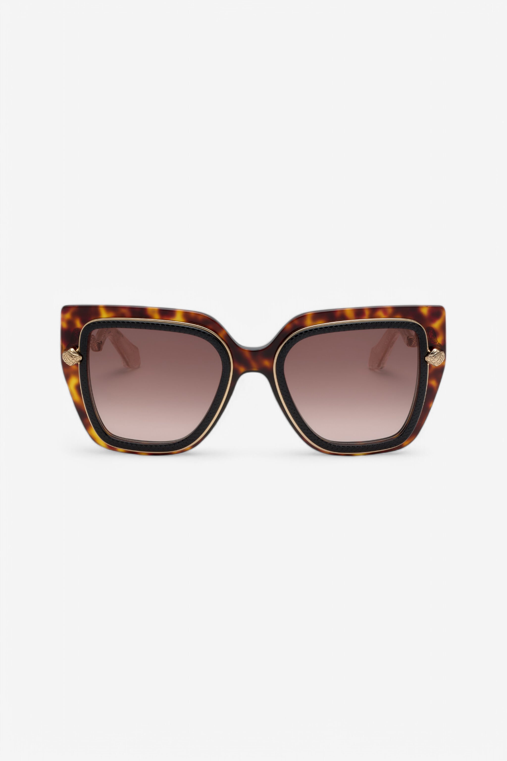 RC Wide and feminine front sunglasses with double ring decoration BLACK TOP+HAVANA UALD06-ID201