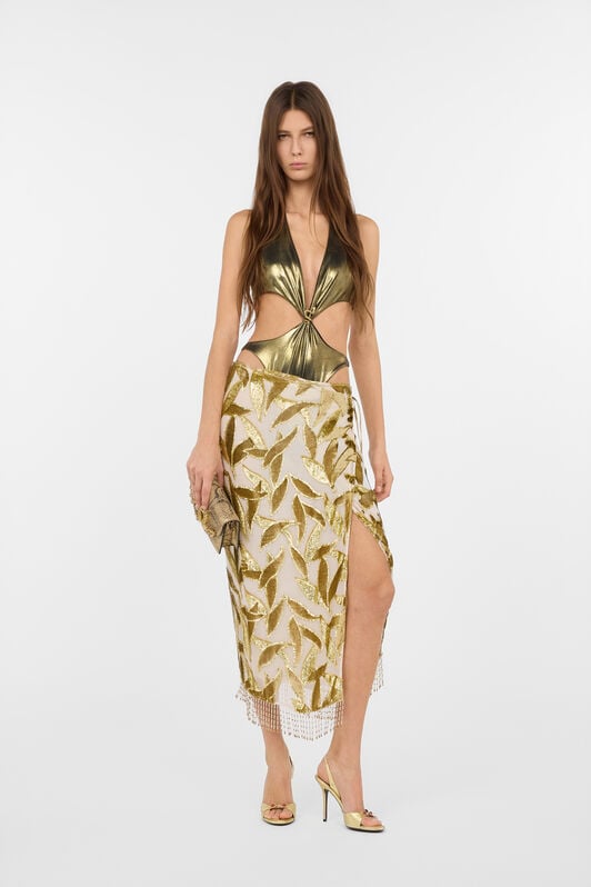 RC Gonna Midi Avorio Con Motivo Foliage RC Gonna Midi Avorio Con Motivo Foliage IVORY WWR305-FC007