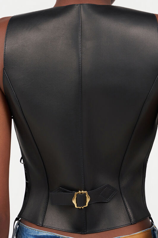 RC Black Leather Vest With Lace-Up Sides Black TKP600-PN001