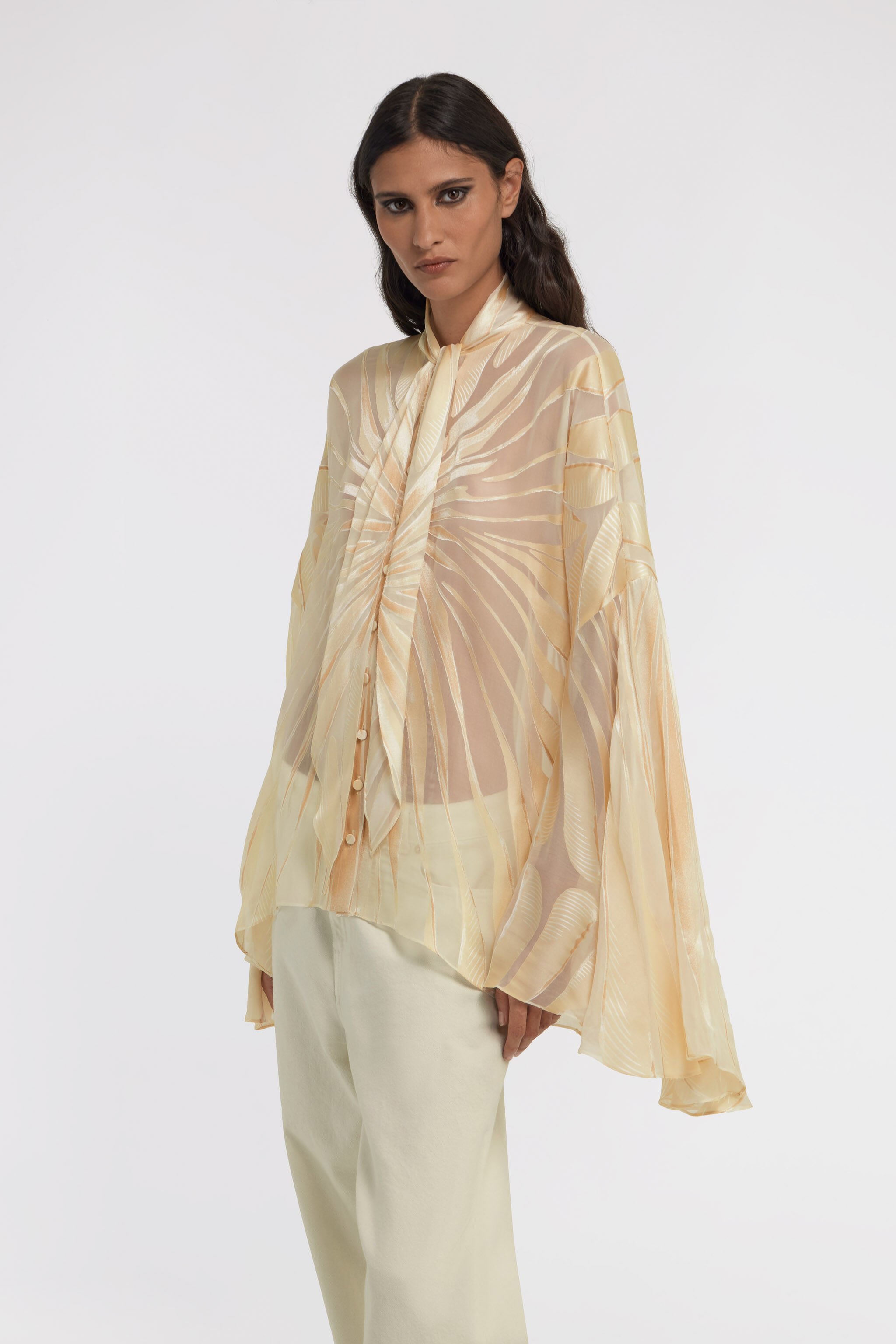 RC Ray Of Gold Print Satin Blouse Marfil TKT701-HLI15