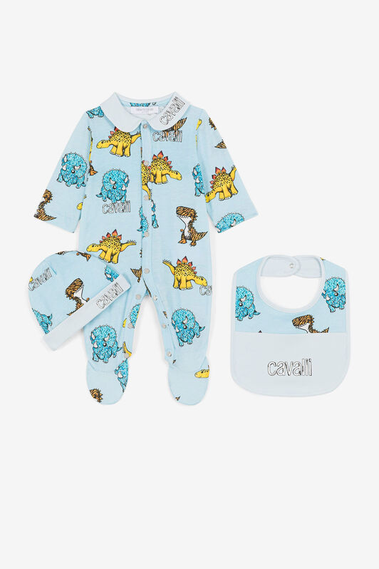 JU Dinosaur And Logo-Print Babygrow Set Light blue QJT816-JVF59
