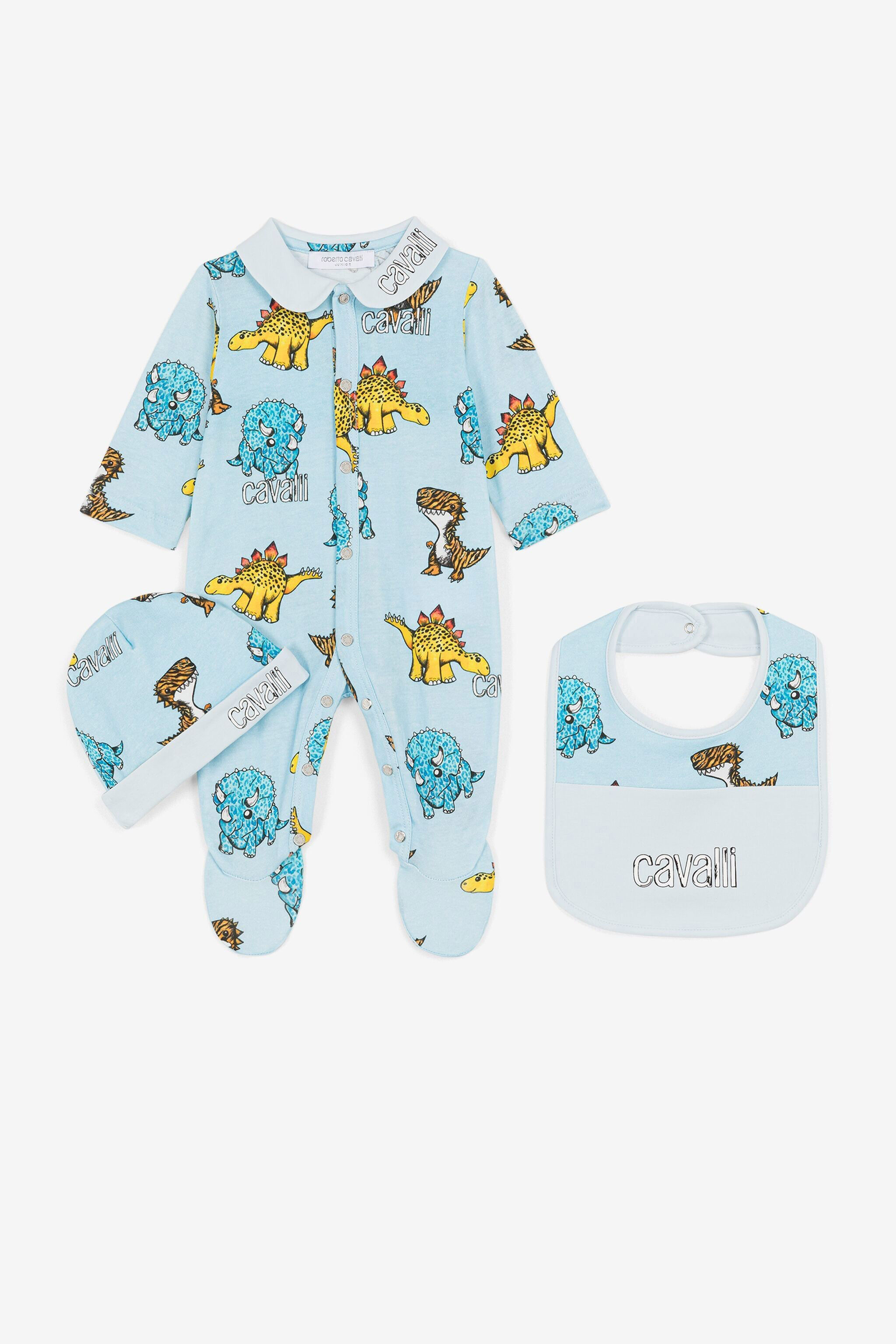JU Dinosaur And Logo-Print Babygrow Set Light blue QJT816-JVF59