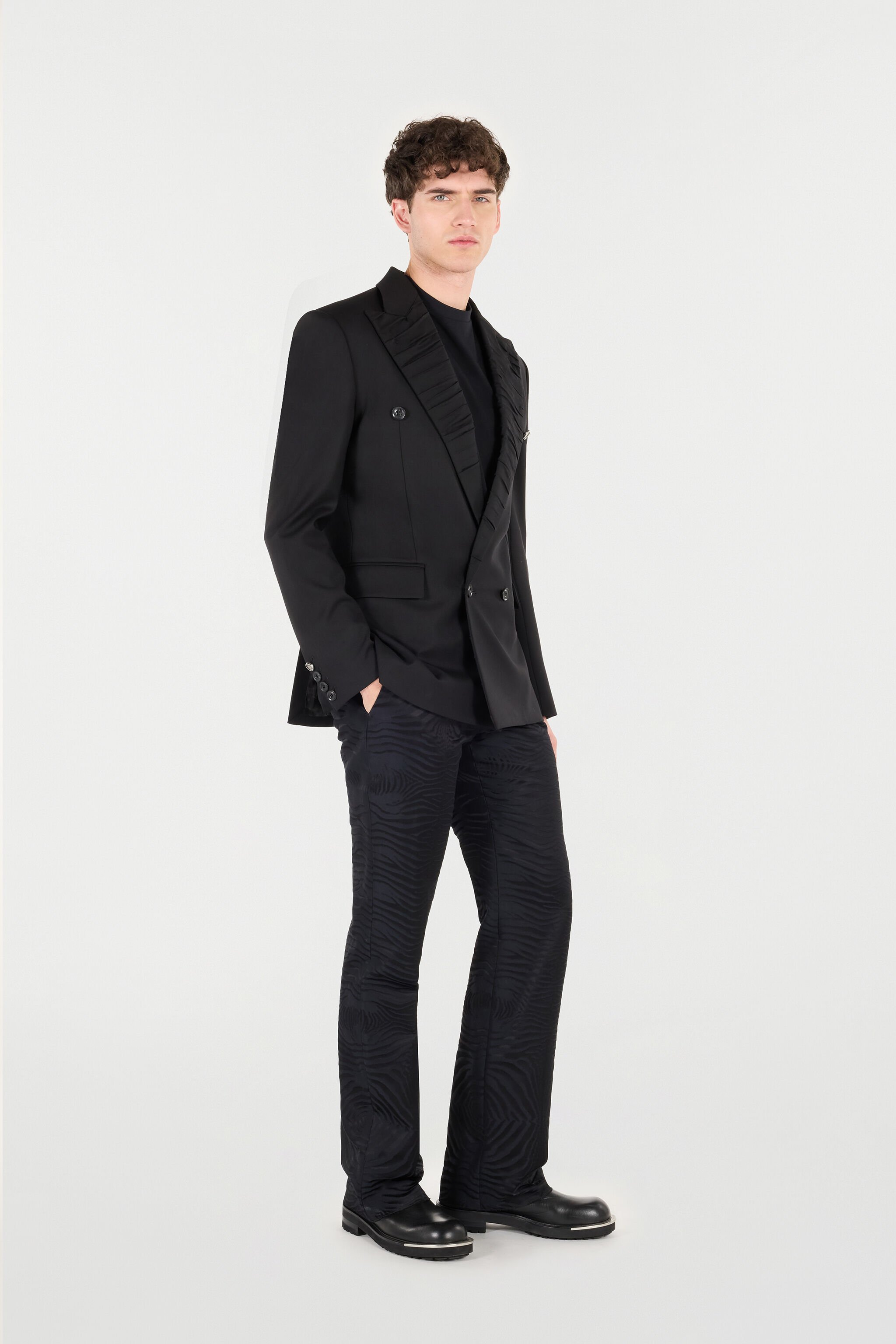 RC Double-Breasted Wool-Blend Blazer Black URT420-WP066