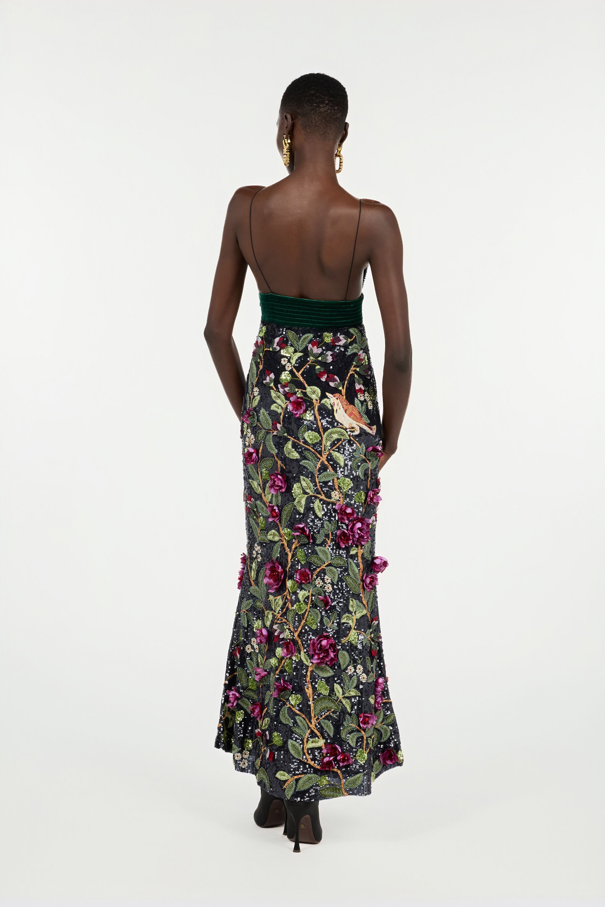 RC Robe Longue Noire Avec Décorations Multicolores Noir VWR117-RT011