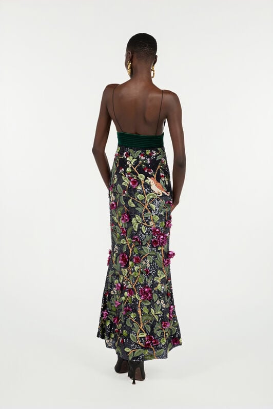 RC Long Black Dress With Multicolor Decorations RC Long Black Dress With Multicolor Decorations Black VWR117-RT011
