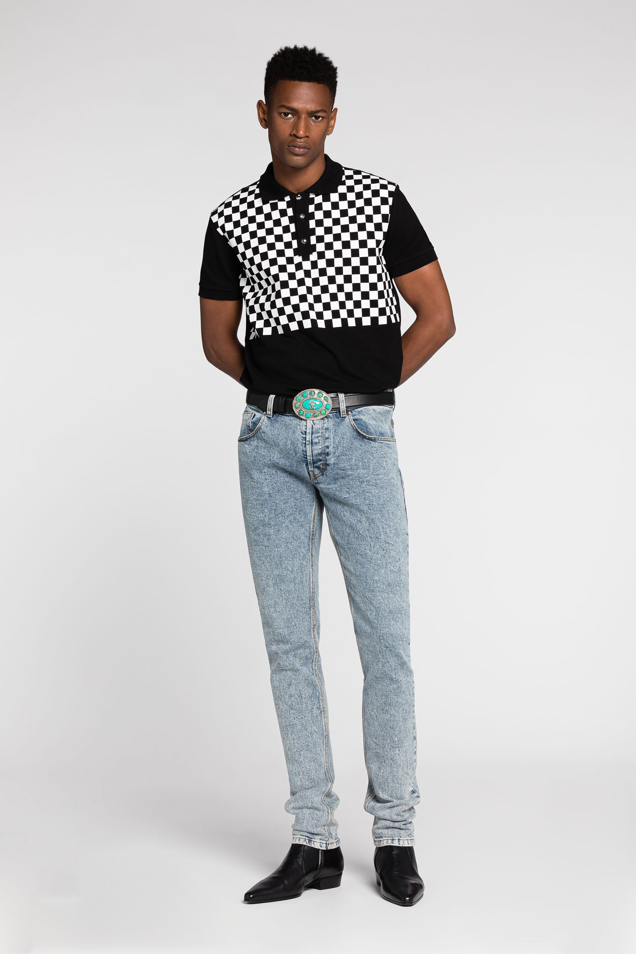 RC Mirror Snake-Embroidered Slim-Fit Jeans Light blue RRJ251-DS001