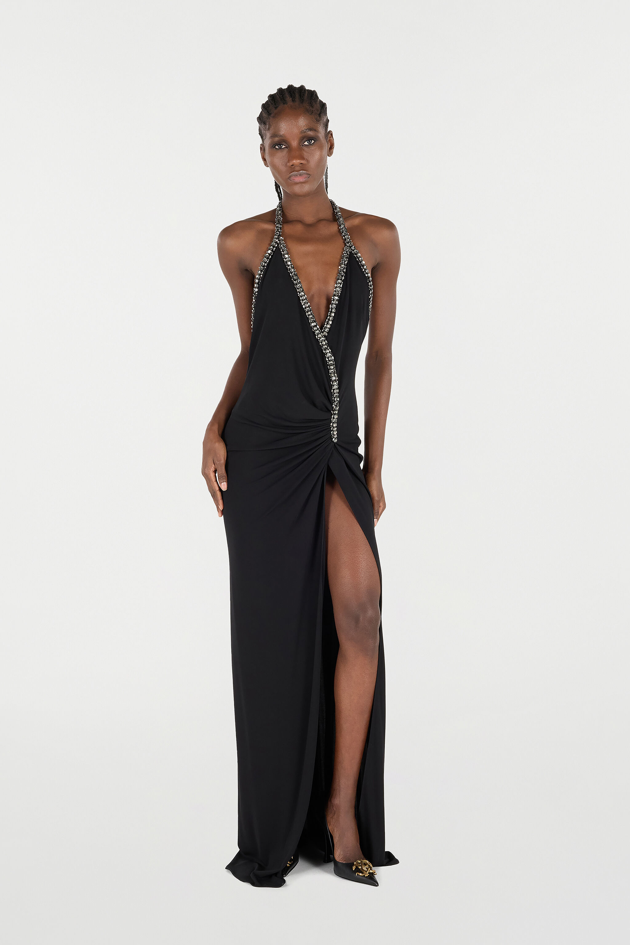 RC Long Dress with Rhinestones Black VQR103-JE034