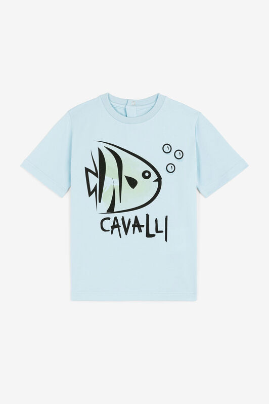 JU Fish And Logo-Print T-Shirt BABY BLUE OJT673-ISA2J