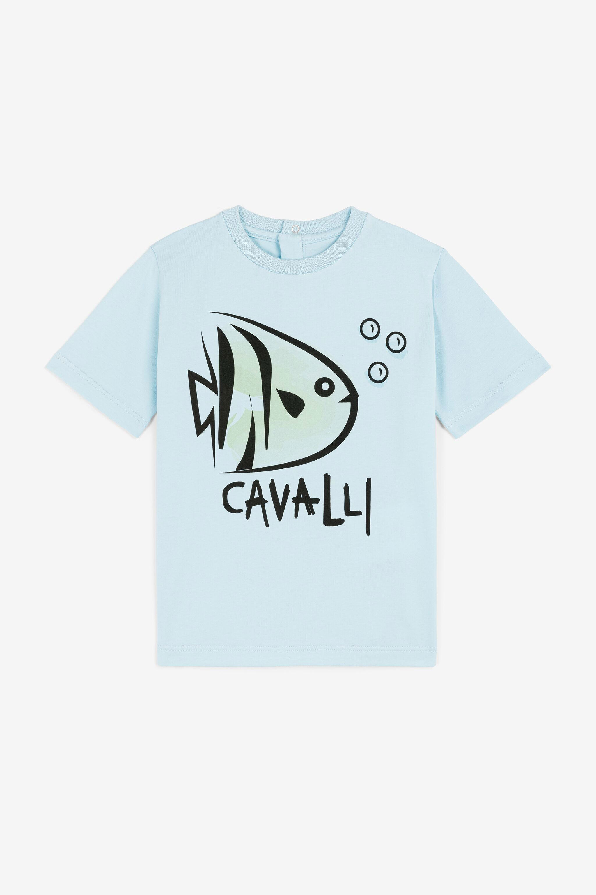 JU Fish And Logo-Print T-Shirt BABY BLUE OJT673-ISA2J
