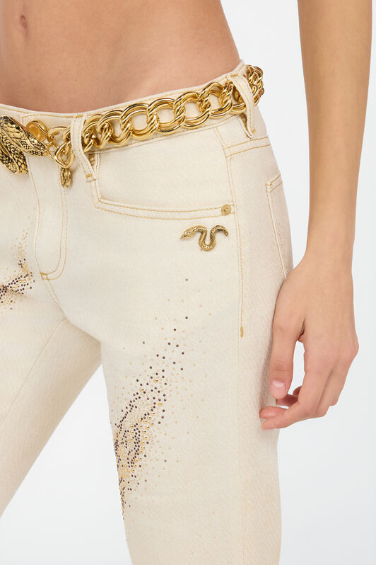 RC Ivory flared jeans with gold animal-print detailing IVORY/GOLD WWJ204-DE017