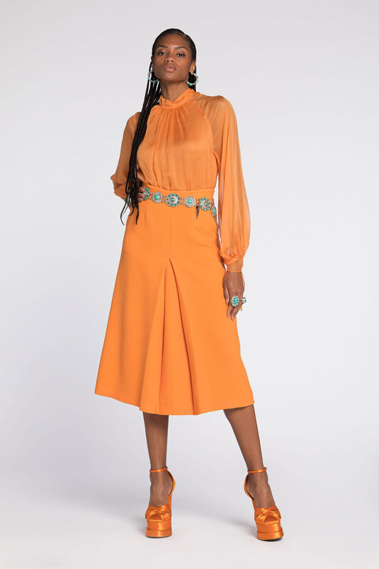 RC Flared wool skirt with fang pendant Orange RKT307-WR013