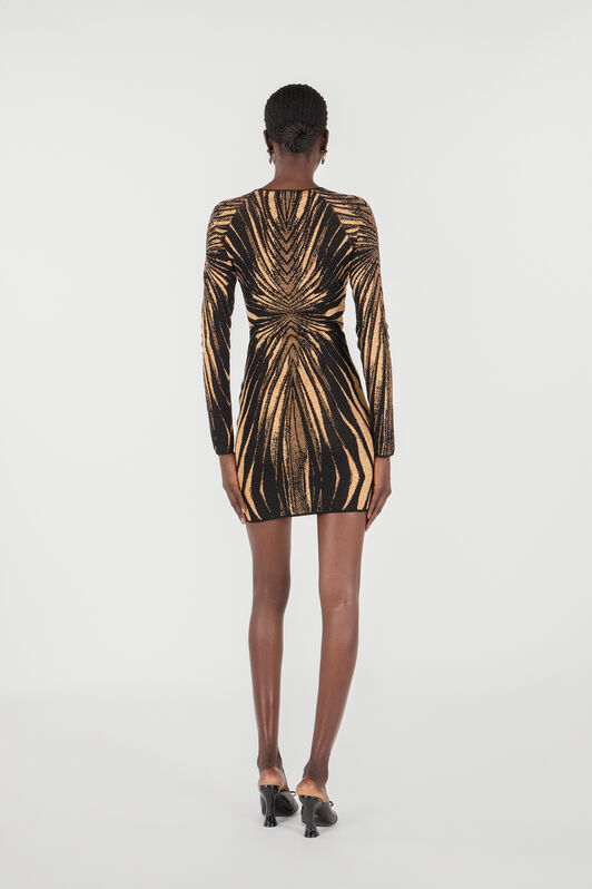 RC Short knit dress with Ray of Gold print Gold RWM108-MI150