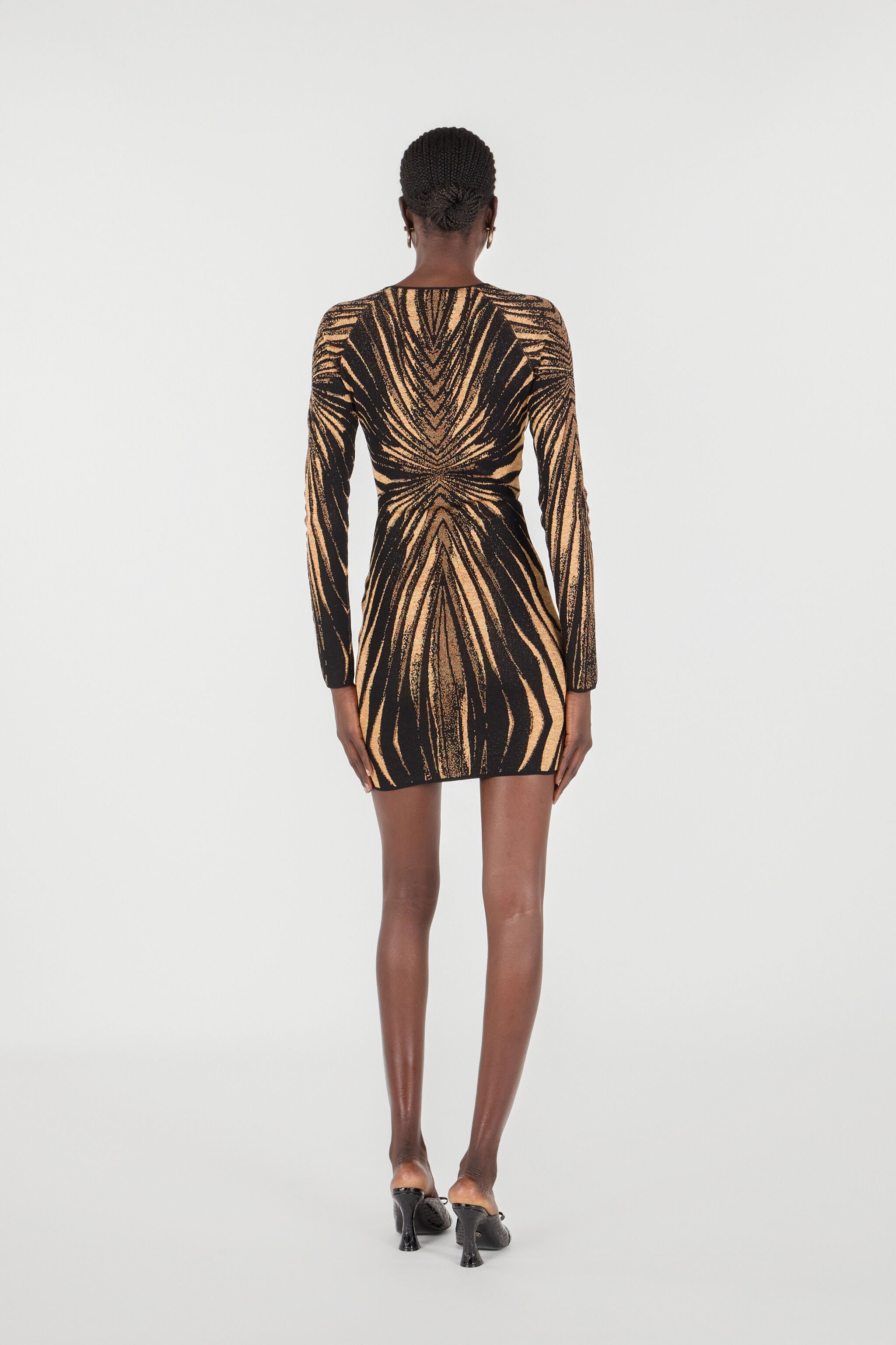 RC Short knit dress with Ray of Gold print Gold RWM108-MI150
