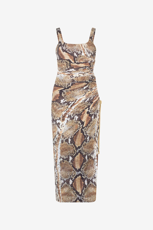 RC Python print midi dress Brown UWT137-LNN93