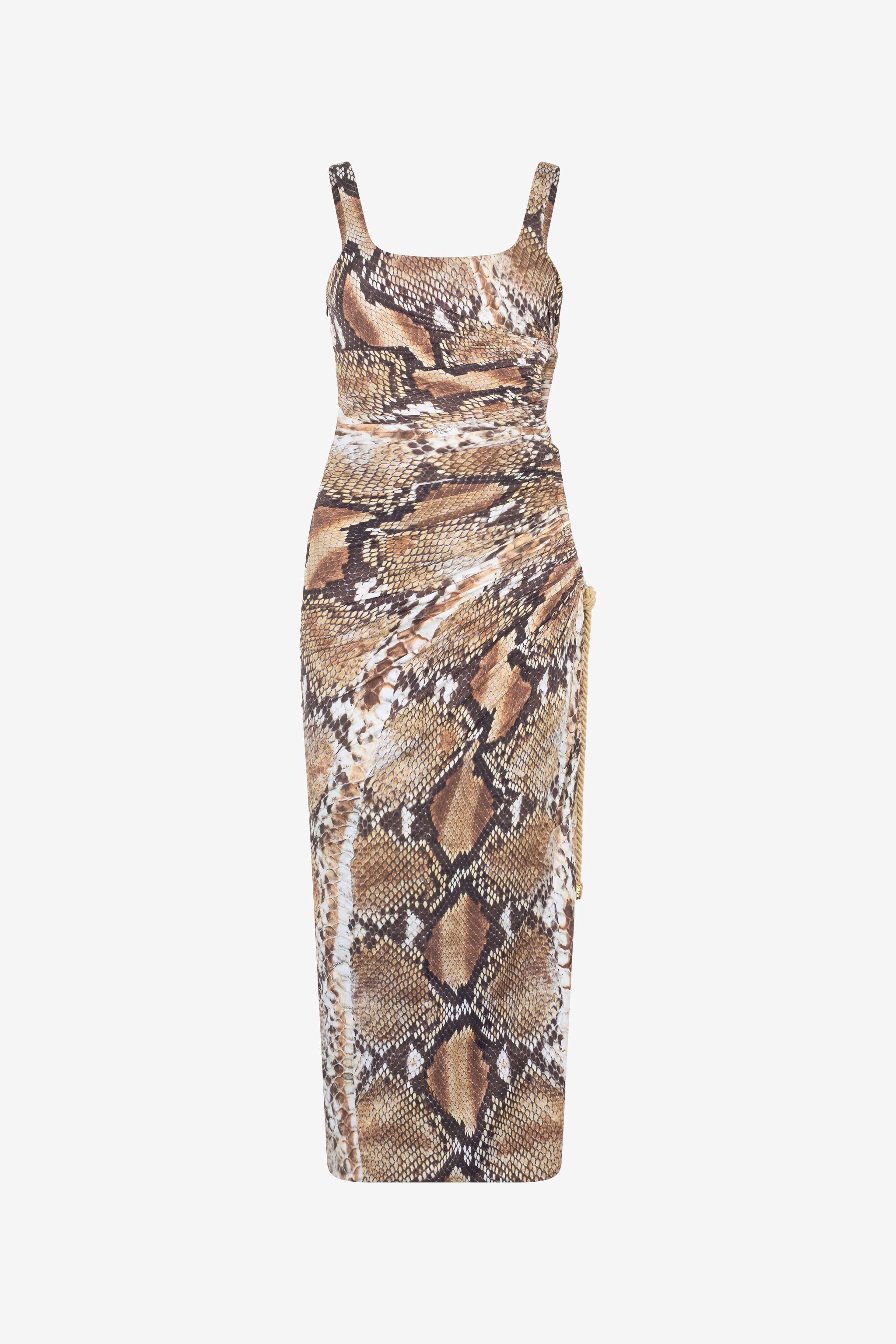 RC Python print midi dress Brown UWT137-LNN93