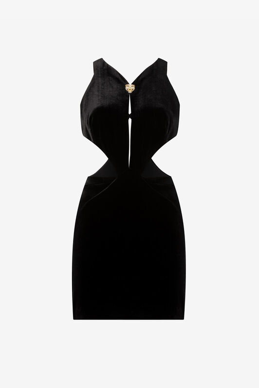 RC Panther-plaque cut-out mini dress Black QKT148-VL067