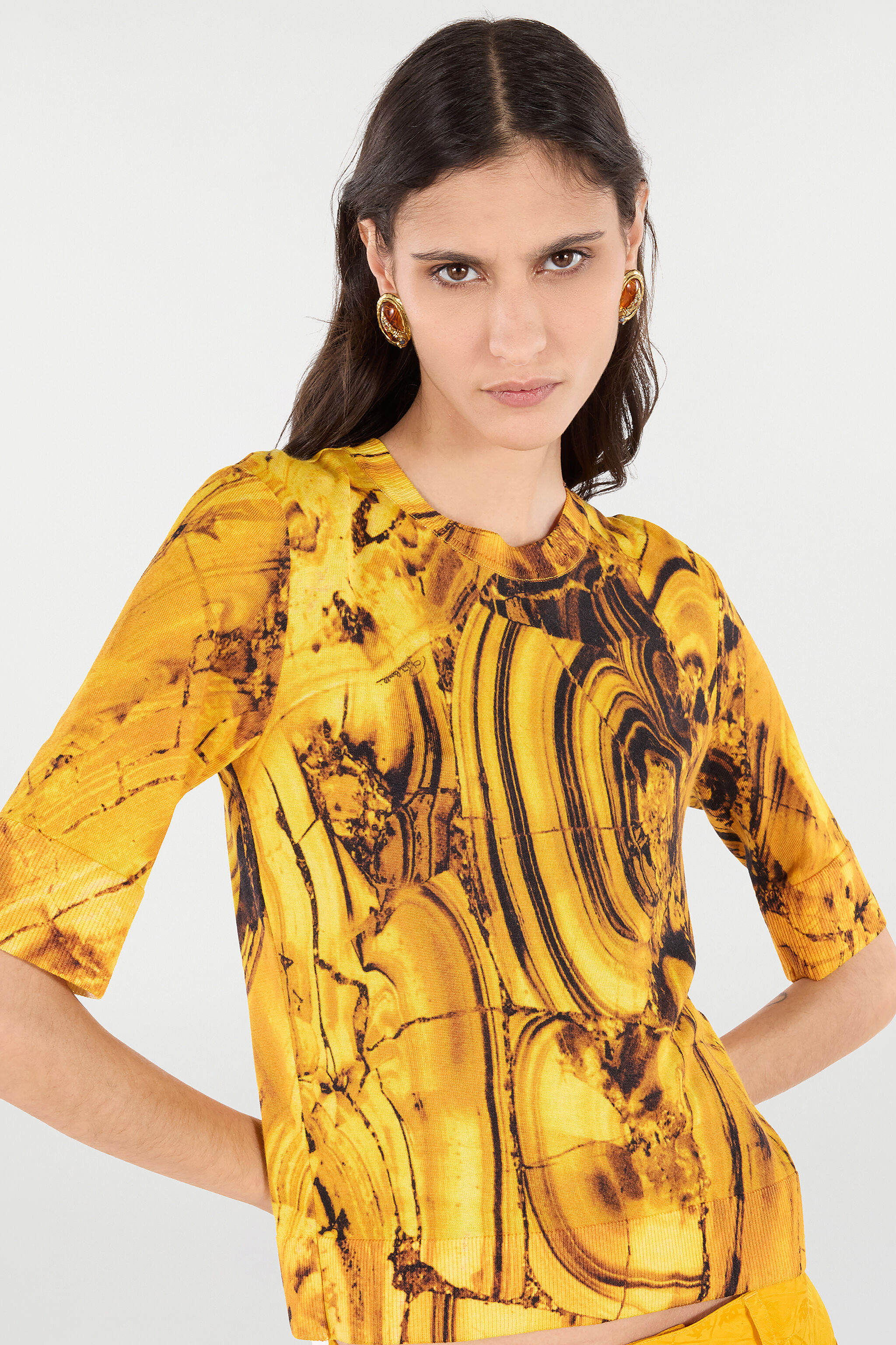 RC Silk-Wool Sweater with Amber Print Yellow VKM615-MQ034