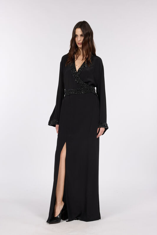 RC Seiden-Maxikleid mit verziertem Detail RC Seiden-Maxikleid mit verziertem Detail NERO/ARGENTO VWR197-SY001