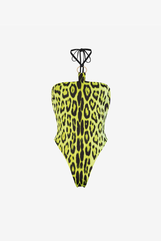 RC Jaguar-Print Halterneck Swimsuit Light green QKW00K-LNF53