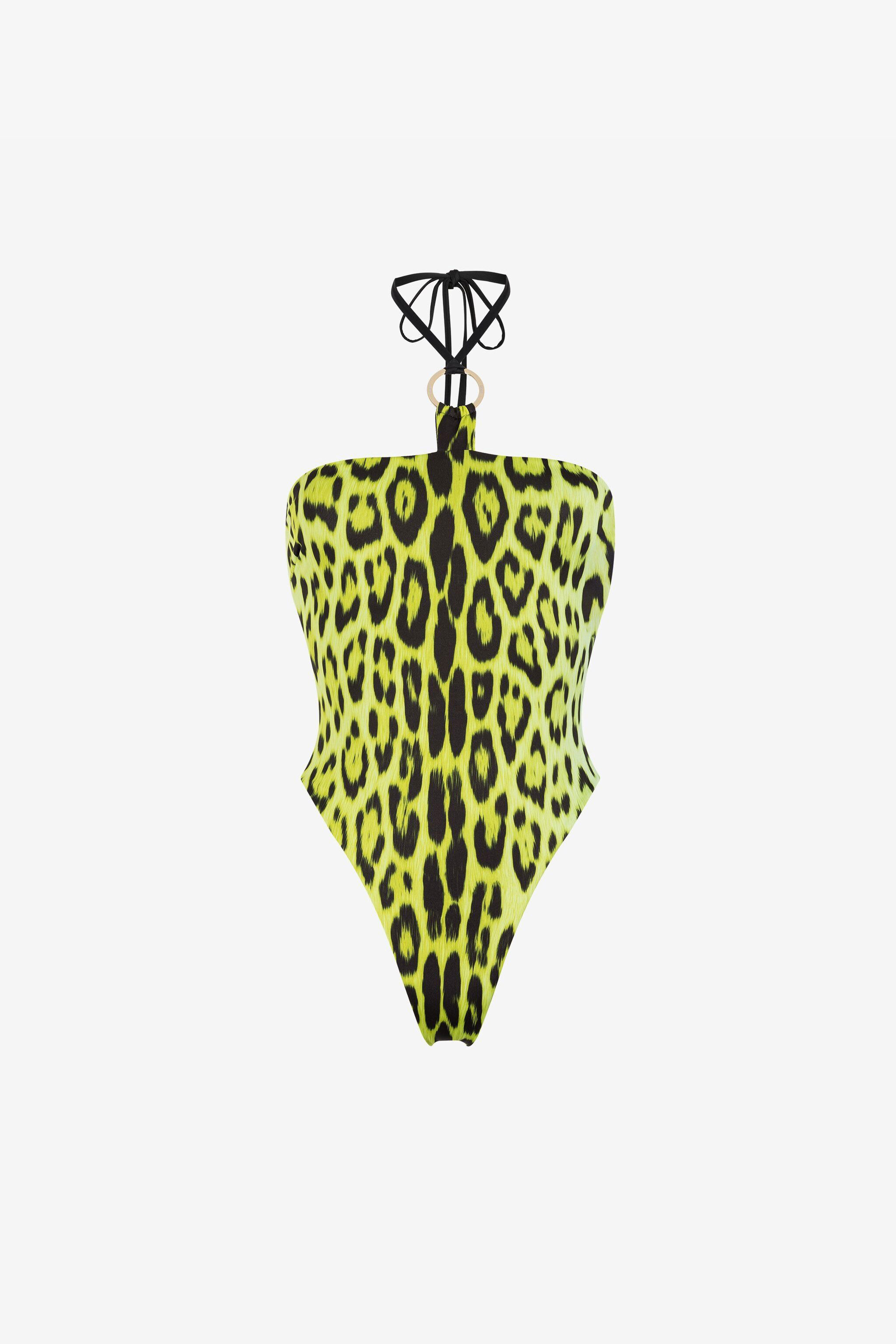 RC Jaguar-Print Halterneck Swimsuit Light green QKW00K-LNF53