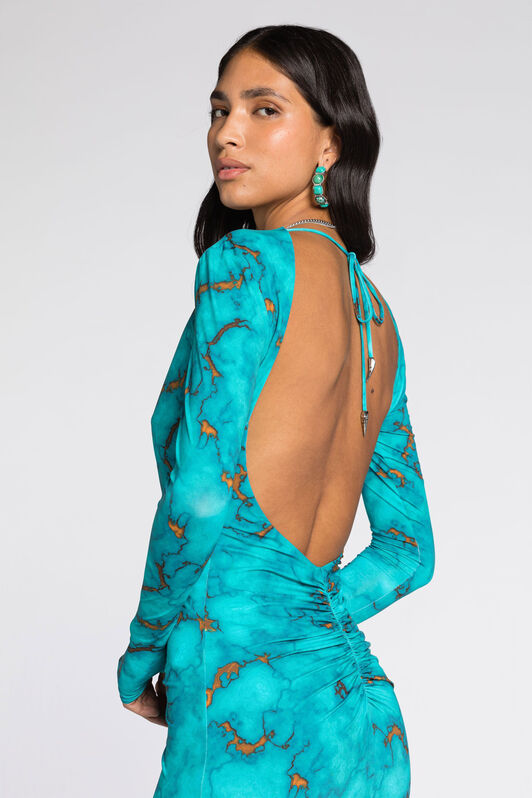 RC Robe ruchée à imprimé marbre Bleu clair RKT129-LNH62